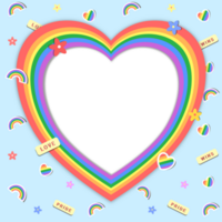 rainbow heart frame with colorful pride elements for equality and diversity concept in pride month png