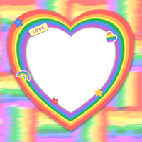 Isolated rainbow heart frame with colorful rainbow background for equality and diversity concept in pride month png