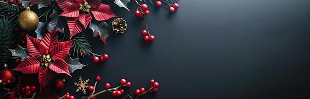 Christmas Poinsettia Background With Bokeh Lights photo