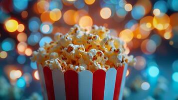 Popcorn in a Red and White Striped Bucket photo