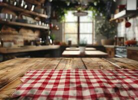 Kitchen Table With Red and White Checkered Tablecloth photo