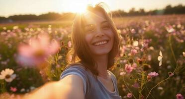 Woman Standing in Field of Flowers photo