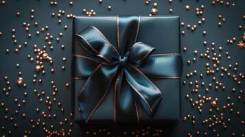 Blue Gift Box With Bow photo