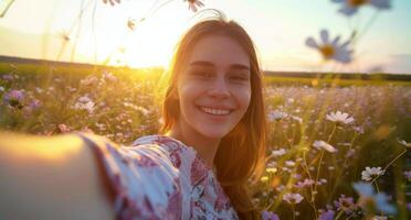 Woman Standing in Field of Flowers photo