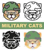 Character in camouflage. Military cat. Serious animal soldier in military uniform. vector