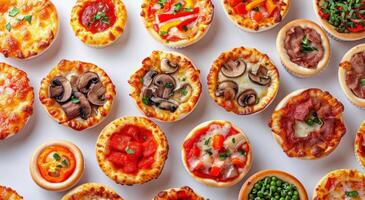 Assorted Pizzas Arranged on White Surface photo