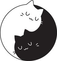 Two cats forming a yin yang symbol on a dark background. vector