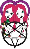 Siamese twins with pentagram drawing vector