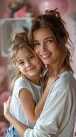 Mother and Daughter Posing in White T-Shirts photo