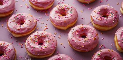 Pink Sprinkled Donuts on a Purple Background photo