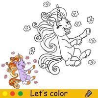 Unicorn coloring pages for kids with color template vector