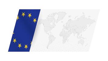 World map in modern style with flag of European Union on left side. vector