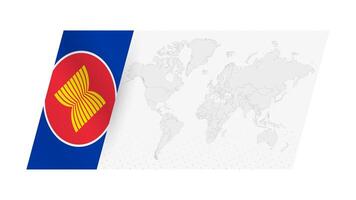 World map in modern style with flag of ASEAN on left side. vector