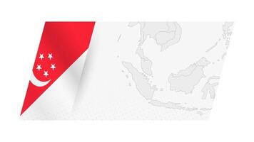 Singapore map in modern style with flag of Singapore on left side. vector