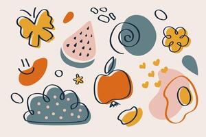 Collection of hand drawn abstract shapes. nature, fruit vector