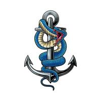 Hand drawn illustration of ship anchor with snake vector