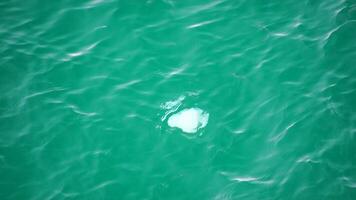 Sea water surface. Aerial view on clear azure sea water. Sun glare. Abstract nautical summer ocean nature. Holiday, vacation and travel concept. Nobody. Slow motion. Weather and climate change video