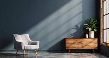 Room With Blue Walls and Chair by Window photo