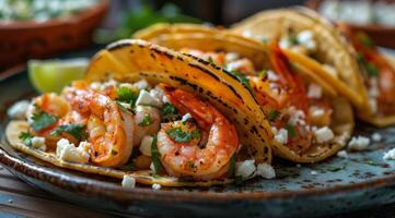 Plate of Shrimp Tacos on Table photo