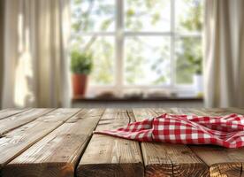 Red and White Checkered Cloth on Wooden Table photo