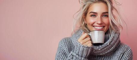 Woman Holding Cup of Coffee photo
