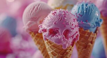 Colorful Ice Cream in a Waffle Cone photo