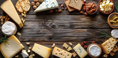 Various Types of Cheese on a Wooden Table photo