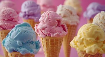 Colorful Ice Cream in a Waffle Cone photo