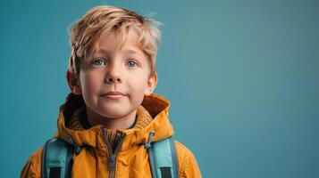 Young Boy With Curly Hair in Hallway photo