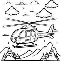 Helicopter Coloring page white background black line art vector