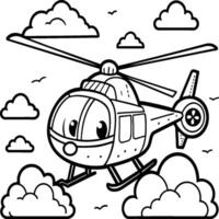 helicóptero colorante página blanco antecedentes negro línea Arte vector