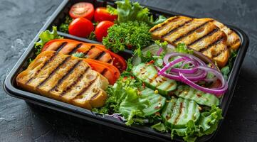 Grilled Chicken Salad With Tomatoes, Cucumbers, and Onions photo