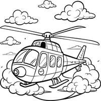 Helicopter Coloring page white background black line art vector