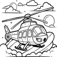 Helicopter Coloring page white background black line art vector