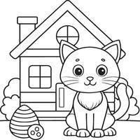 In the foreground a single baby cat in home . Cat in home coloring pages vector