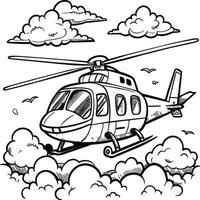 Helicopter Coloring page white background black line art vector