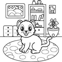 In the foreground a single baby cat in home . Cat in home coloring pages vector