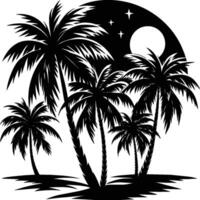 Black palm tree set illustration on white background silhouette art black white stock vector