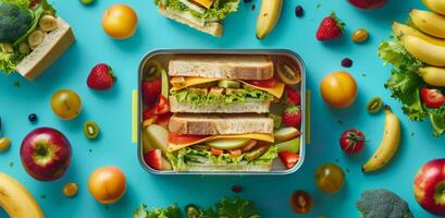 Nutritious Lunch Box Filled With Fresh Fruits and Vegetables photo