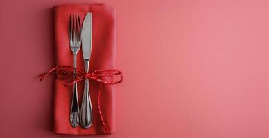 Red Plate With Knife and Fork photo