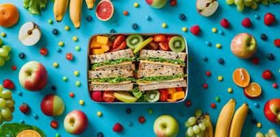 Nutritious Lunch Box Filled With Fresh Fruits and Vegetables photo