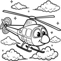 Helicopter Coloring page white background black line art vector