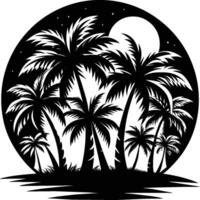 Black palm tree set illustration on white background silhouette art black white stock vector