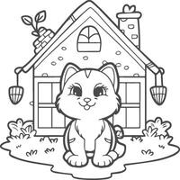 In the foreground a single baby cat in home . Cat in home coloring pages vector