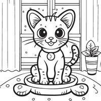 In the foreground a single baby cat in home . Cat in home coloring pages vector