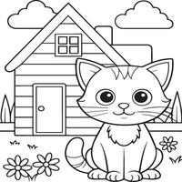 In the foreground a single baby cat in home . Cat in home coloring pages vector