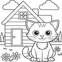 In the foreground a single baby cat in home . Cat in home coloring pages vector