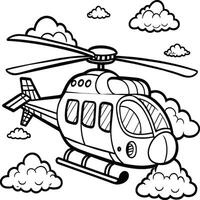 Helicopter Coloring page white background black line art vector