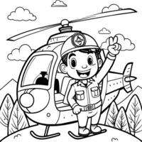 Helicopter Coloring page white background black line art vector