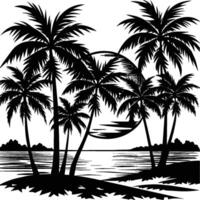 Black palm tree set illustration on white background silhouette art black white stock vector